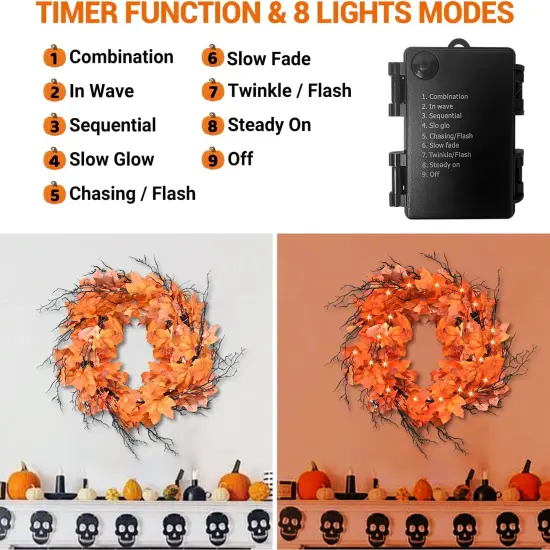 Fall Maple Leaf Garland with 54 LED Lights - Leaf {3}