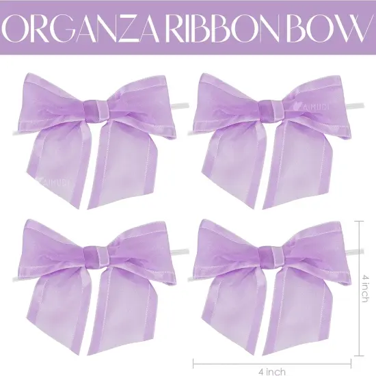 Purple Bows for Crafts 4" Lavender Bows with Twist Ties Premade Lilac Bows Pre Tied Organza Bows for Treat Bags, Easter's Day, Cake Pop,Gift Wrapping,Baby Shower,Wedding Favor -12 Counts {2}