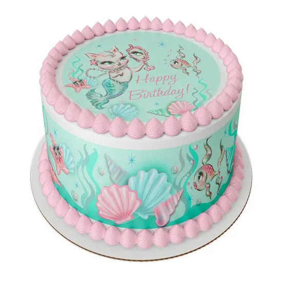 Mermaid kitten Aqua under the sea Happy Birthday Edible Icing Sheets- Assorted Image Cake Toppers-Frosting Sheets- Cookies- Cupcake Toppers {3}
