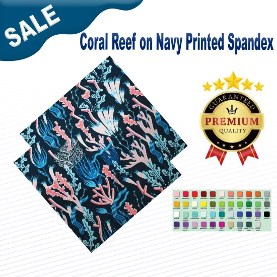 Coral Reef on Navy Printed Spandex {2}