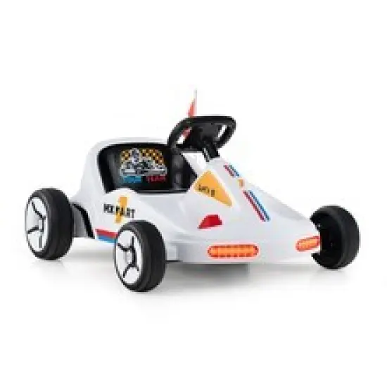 Electric 12V Kids Go Kart Race Toy with Remote Control & Music White {8}