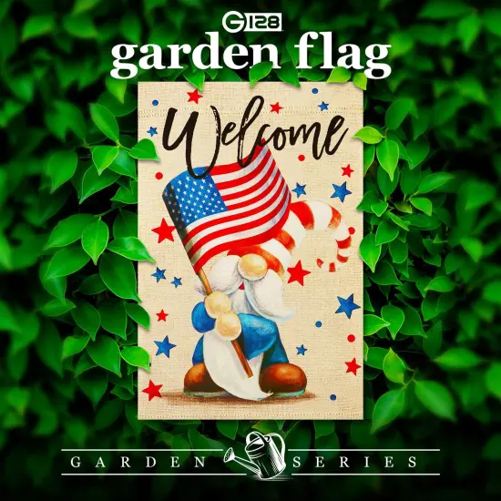 G128 Welcome Patriotic Gnome Garden Flag 12x18 In Double Sided Independence Day Yard Garden Lawn Decoration {2}
