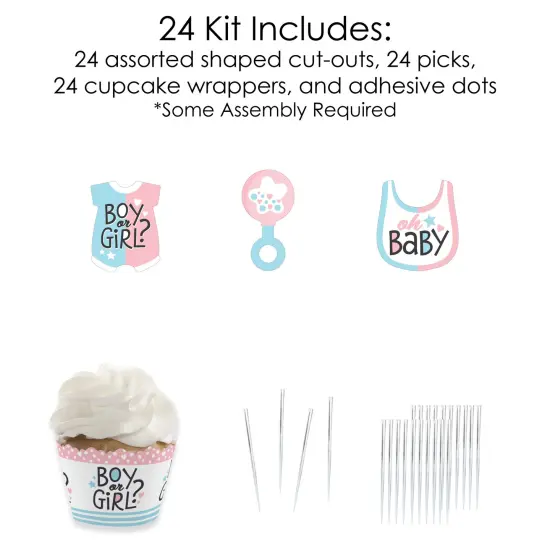 Big Dot of Happiness Baby Gender Reveal - Cupcake Decoration - Team Boy or Girl Party Cupcake Wrappers and Treat Picks Kit - Set of 24 {6}