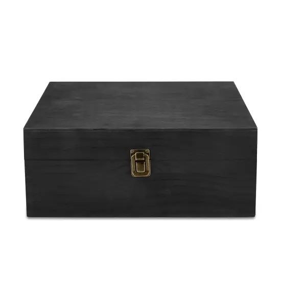 MakerFlo Large Pine Wood Memory Box with Black Felt Inside and Hinged with Clasp of Front, Keepsake Wooden Box Ideal for Craft and Personalization (Laser Engraving, Epoxy, UV DTF, and Vinyl) {2}