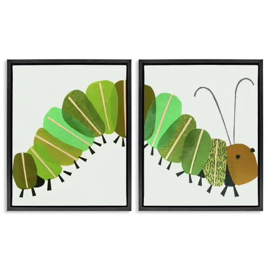 Stupell Industries Cute Cozy Caterpillar 2 pc Framed Floater Canvas Wall Art Set Design by Jenny Westenhofer {1}