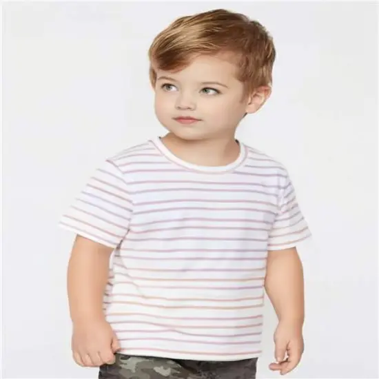 Rabbit Skins &reg; Toddler Girls' Ruffle Neck Fine Jersey Crewneck Short Sleeve Tee Lilac stripe {1}