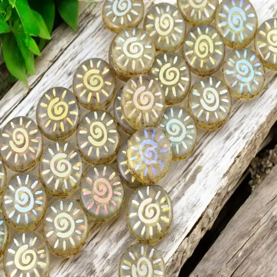 *8* 17mm Crystal Picasso AB Laser Tattoo Sun Coin Beads {2}