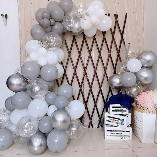 108 BALLOONS Clear Gray White Garland Arch Decorations Tools Kit Set Party Event {3}