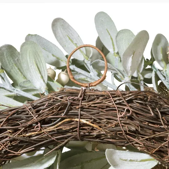 Haute Decor Grapevine Hydrangea Wreath with White Berries, Lamb's Ear & Burlap Bow - Neutral Summer Wreath for Front Door Decor {4}