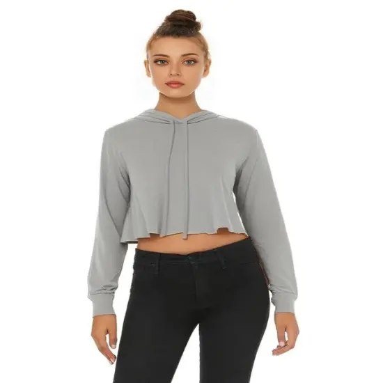 Bella + Canvas&reg; Women&rsquo;s Cropped Hooded Long Sleeve Top Athletic Grey Trible {1}