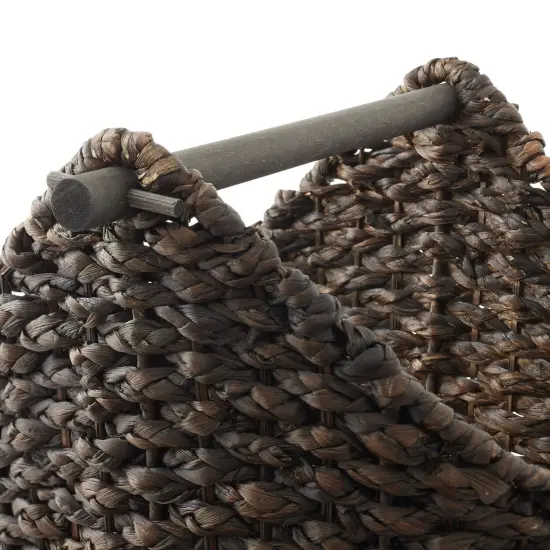 Casafield Toilet Paper Storage Basket with Wood Roll Holder Bar, Braided Water Hyacinth Wicker Bathroom Tissue Storage Organizer {5}