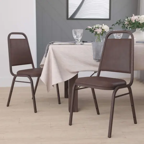 Emma and Oliver 4 Pack Trapezoidal Back Stacking Banquet Chair BrownVyl/CopperVein {1}