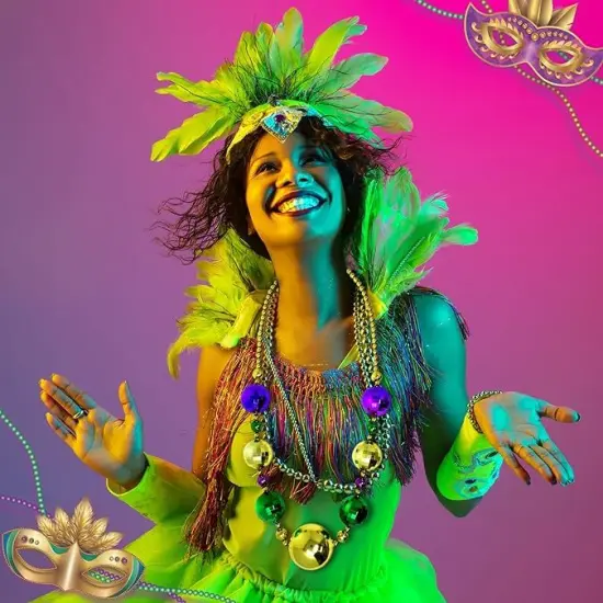 4E's Novelty Mardi Gras Jumbo Bead Necklace Purple Gold Green Huge Disco Ball Dress Up Necklace Accessory {2}