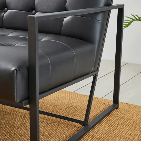 30.5"H Mid-Century Modern Leatherette Button-tufted Accent Arm Chair with Black Metal Frame {4}