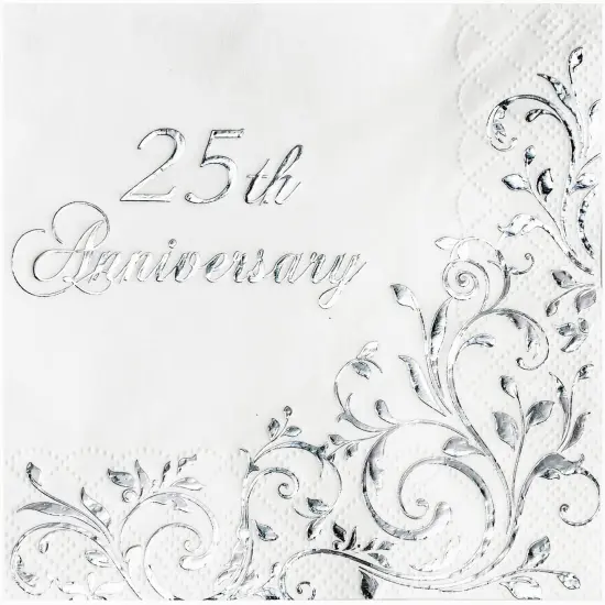 Silver Foil 25th Anniversary Cocktail Napkins {1}