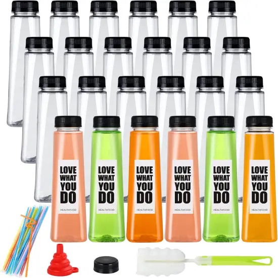 24 Pack 12oz Empty PET Plastic Juice Bottles with Leak-Proof Caps Lids {1}