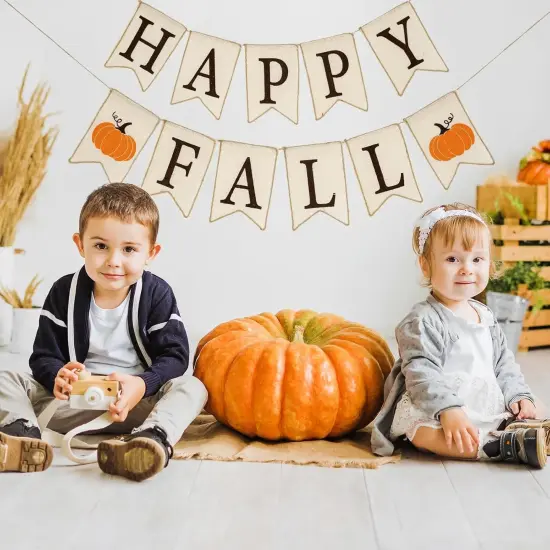 2Pcs Happy Fall Burlap Banner {5}