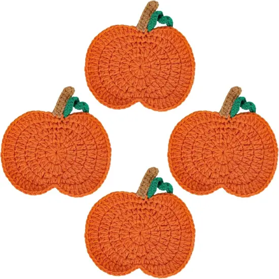 4 Pack Fall Pumpkin Coaster Handmade Crochet Drink Coaster {1}