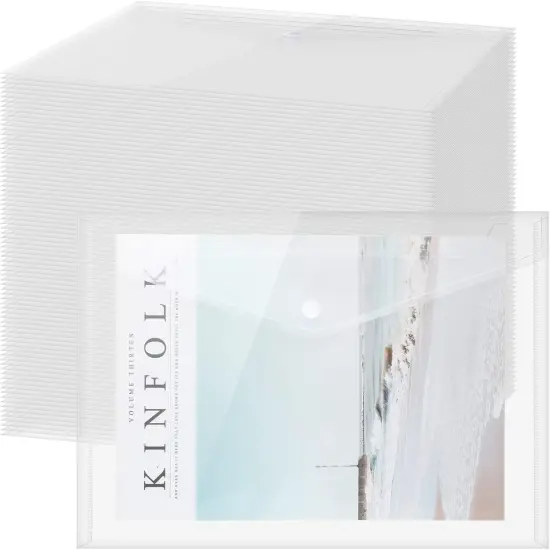 100 Pcs Clear Envelopes with Snap Button Closure {1}