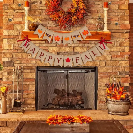3 Pieces Happy Fall Banner Thankful Burlap {5}