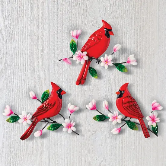 Collections Etc Hand-Painted Cardinals and Cherry Blossoms Wall Trio Set {1}