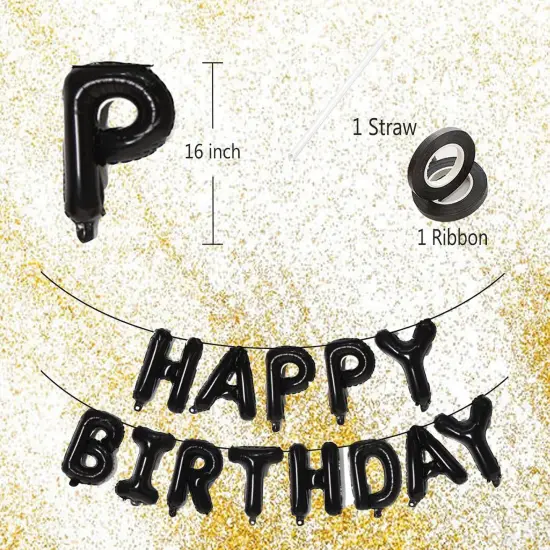 Happy Birthday Balloon Letters - Black, 16 Inch {2}