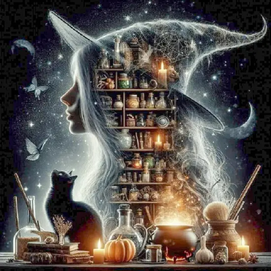 Retro Witch Diamond Painting Kits for Adults, Halloween Witch Diamond Art Kits,14X14Inch {1}