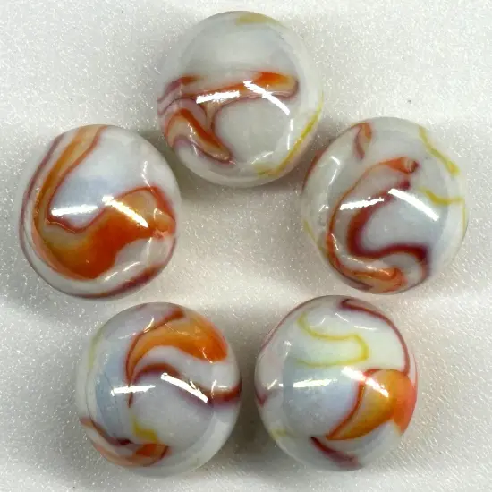 GELATO White/Orange/Yellow Glass Marbles 25mm (1 inch) SHOOTER Taw Lot {1}