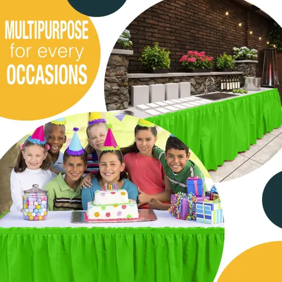 Ruffle Disposable Table Skirt 14 Ft Long Pleated Table Skirts with Adhesive Strip &ndash; Fits 6ft+ Rectangle or Round Tables &ndash; Ideal for Birthday Parties, Gender Reveal, Baby Showers & Event Decorations 6 pack by Exquisite Lime Green {5}