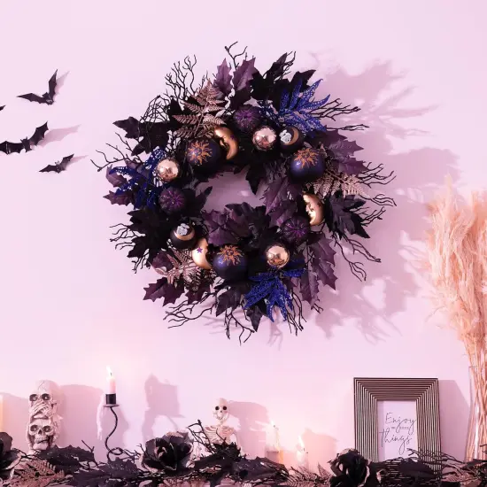 24 Inch Light Up Black Halloween Wreaths {2}