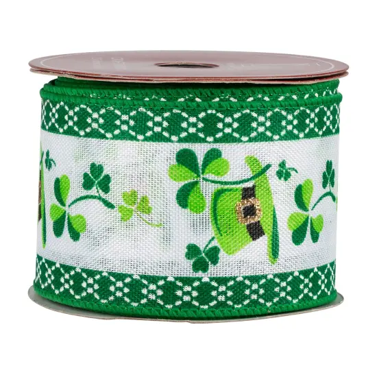 Northlight St. Patrick's Day Top Hat Wired Spring Craft Ribbon - 2.5" x 10 Yards Green {4}