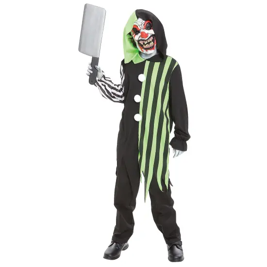 Carver The Clown Child Costume, Scary Evil Grinning Halloween Outfit for Boys Age 10-12 {1}