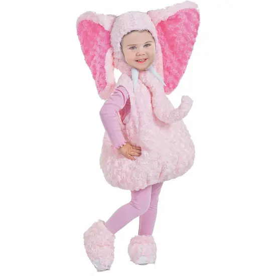 Toddler Pink Elephant Costume Plush Swirl Fur Body and Hood {1}