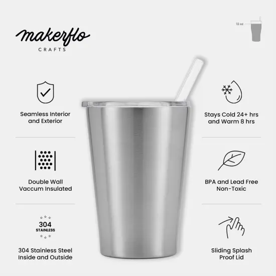 Makerflo 12 oz Stainless Steel Kids Tumbler with Clear Splash Proof Lid, Craft-Ready for DIY Gifts & Personalization (Epoxy, UV DTF, Vinyl, and Laser Engraving) {9}