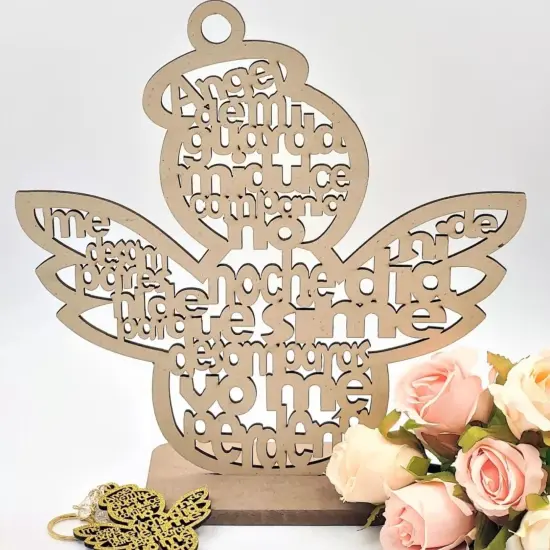 12pcs Wood Religious Centerpiece Cross Guardian Angel Baby Wings Brown {2}