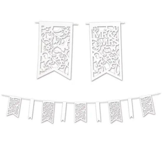 12 Pack Bulk Die-Cut Mr/Mrs Wedding Party Pennant Banner {1}