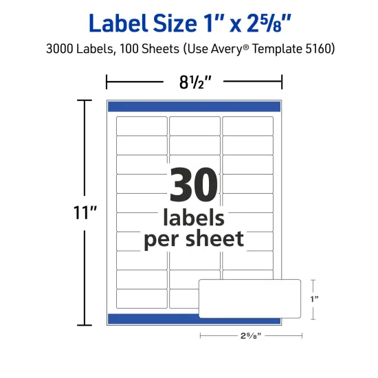 Avery Easy Peel Printable Address Labels with Sure Feed, 1" x 2-5/8" Customizable Stickers, White, 3,000 Blank Mailing Labels, Great for Mailing, Shipping, and More (5160) {5}