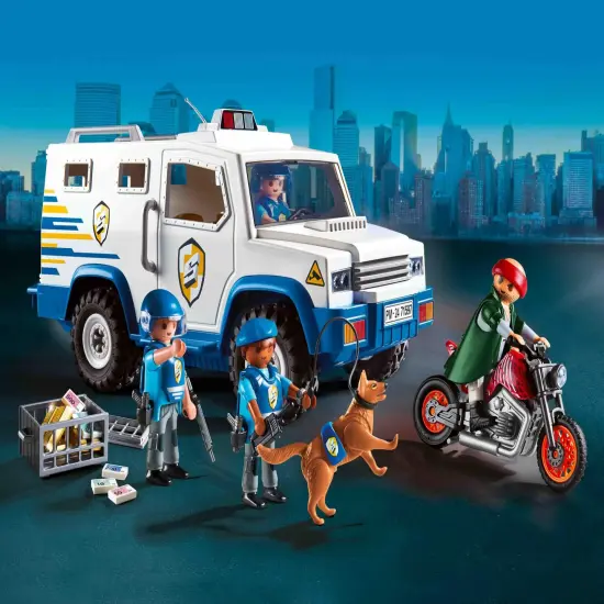 Playmobil 71597 Action Heroes Armoured Van with Fund Conveyors - Includes Three Police, Motorcycle Thief and Police Dog - Ages 4+ {4}