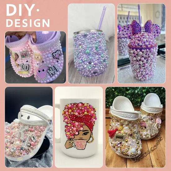 9000PCS Flatback Pearls and Rhinestones for Crafting, Red White Black Mixed Size 3-10mm Resin Rhinestones and Half Pearls for Bedazzling, Nail Art and Decoration with Tweezer and Pickup Pencil {2}