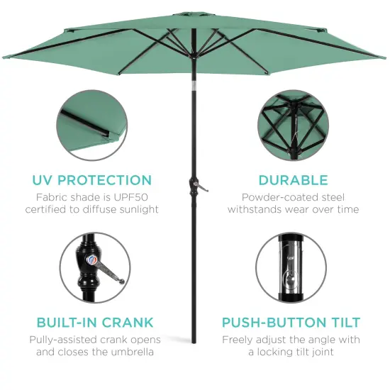 Best Choice Products 10ft Outdoor Steel Market Patio Umbrella w/ Crank, Tilt Push Button, 6 Ribs Seaglass {5}