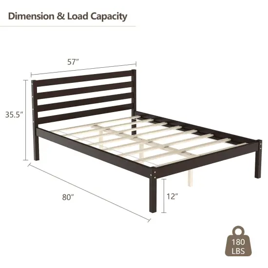 Full Size Bed frame Foundation with Solid Wooden Slat Suppor {5}