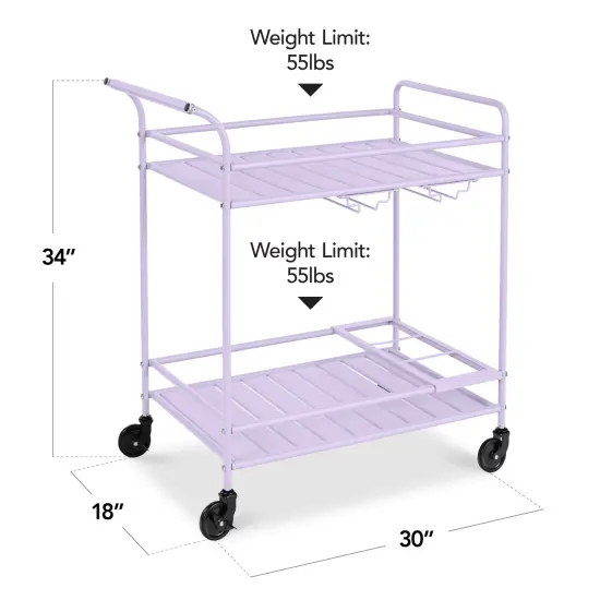 Best Choice Products 2-Tier Rolling Bar Cart Indoor/Outdoor w/ Storage Shelves, Wine Rack, Lockable Wheels Lavender {2}