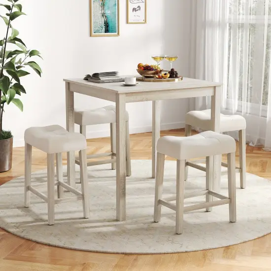 5 Pieces Bar Table Set with Square Table and 4 Padded Stools-Grey {2}