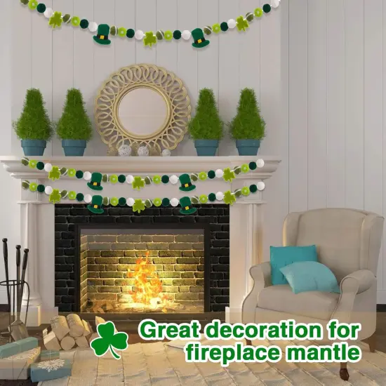3 Pack St. Patrick's Day Felt Garlands - 6.6 Feet Pom Pom Felt Ball Shamrock Leprechaun Hat Hanging Banners {4}