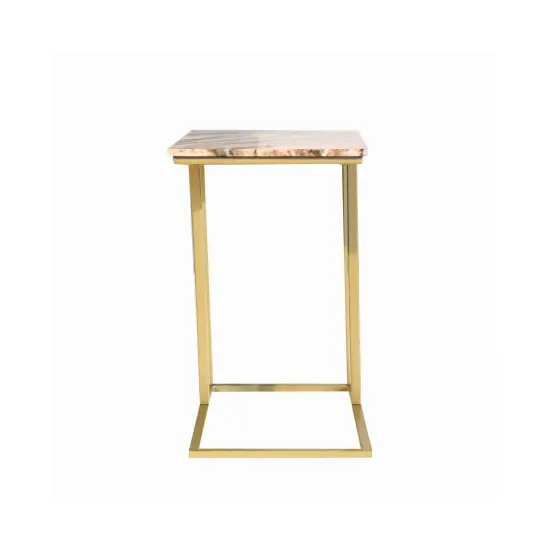 Brown Marble "C" Table With Golden Metal Frame-24" Height {2}