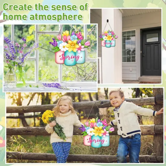 Paintable Spring Ornaments 3 Sets, Wooden Spring Ornaments to Paint, Unfinished Spring Flowers Wreaths Wood Crafts for Painting, Wood Cutouts DIY Ornaments for Kids Adults Door Decor (Spring {2}