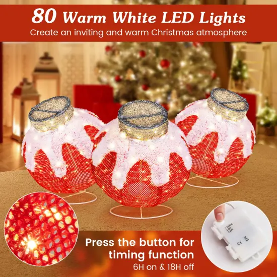Outdoor Christmas Lantern Pop-Up Lighted Festive Ball with 80 LED Lights and Support Base {6}