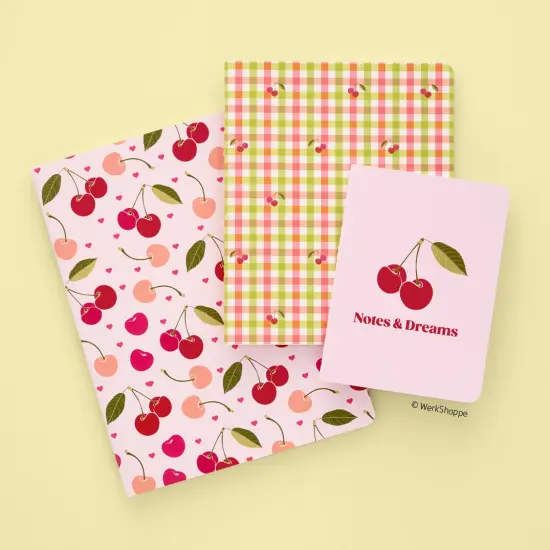 Cherry Hearts Stitched Notebook Set, Softcover Journal, Class Notebooks {1}