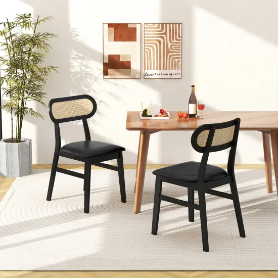 Wood Upholstered Dining Chairs Set of 2 &ndash; Mid Century Indoor Seating for Dining Room Black {2}