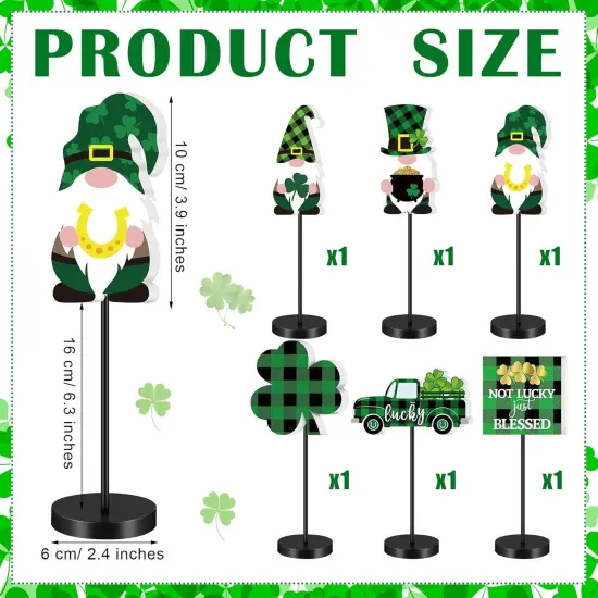 6 Pcs St Patrick's Day Table Decor Shamrock Wooden Table Signs Tall Standing Irish Gnome Truck Clover Block Set Lucky Table Centerpieces St Patrick's Day Sign for Tabletop Photo Prop {2}